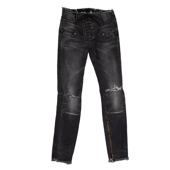 NEW UNRAVEL PROJECT Denim Dark Lace-Up Skinny Jeans Size 26 $895 - Picture 1 of 5